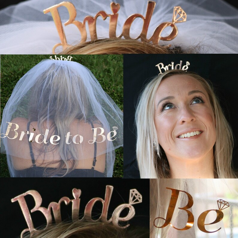 Rose Gold Bride to Be Veil & Tiara Hens Night Accessories Etsy