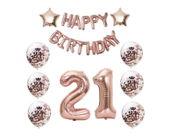 21st Birthday Decorations, Rose Gold Twenty First Birthday Party Balloons, Rose Gold Number 21 Balloons 40"