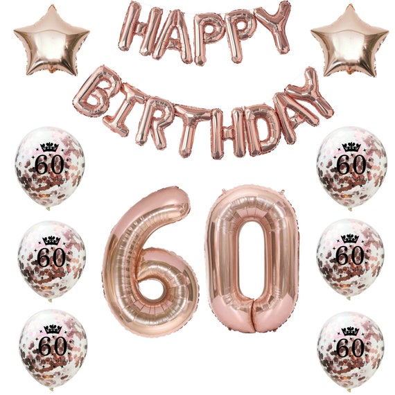 Palloncini 60 anni Compleanno Donna, 60 Decorazioni Compleanno Nero Oro  Rosa, Decorazioni per Feste di Compleanno, Festone di compleanno Happy