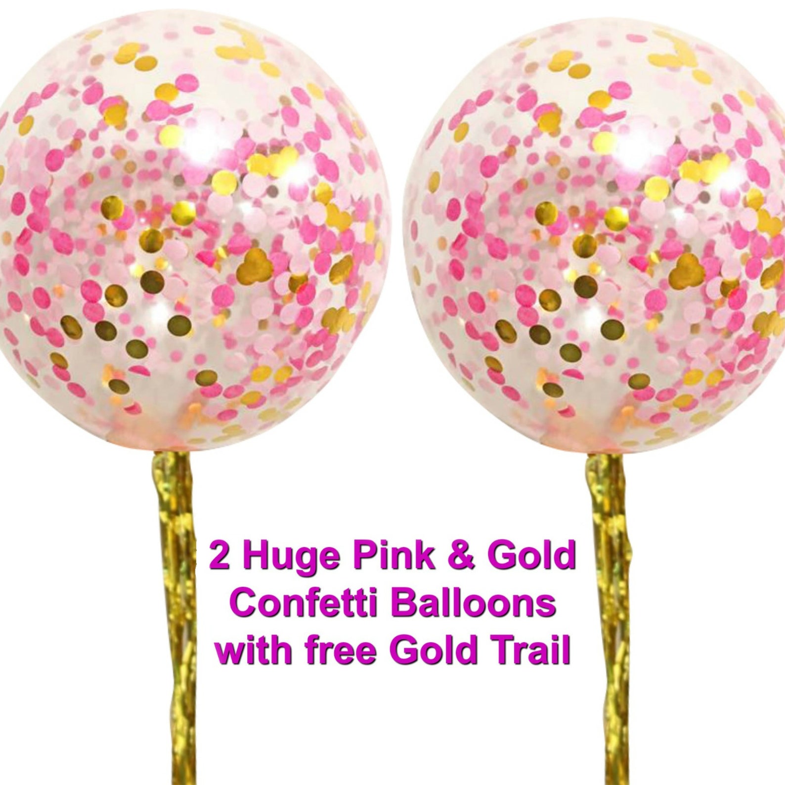 2 X Pink & Gold Jumbo Confetti Balloons With Tassels 90cm Etsy