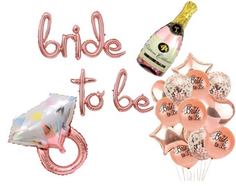 Bride to Be Balloons, Rose Gold Bridal Shower Decorations, Engagement Ring Balloon, Engagement Party, Champagne Bottle Balloon, Hen Party