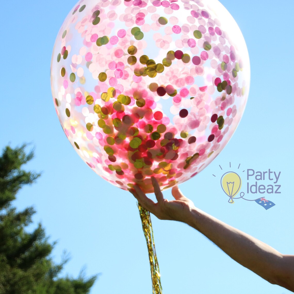 2 X Pink & Gold Jumbo Confetti Balloons With Tassels 90cm Etsy