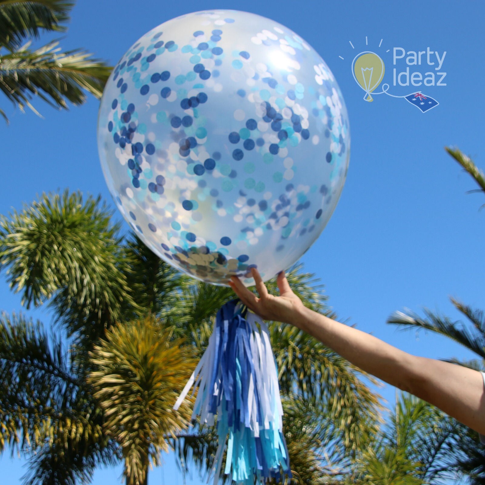 2 X Blue Confetti Balloons With Tassels 90cm / 36 Boys Etsy Australia