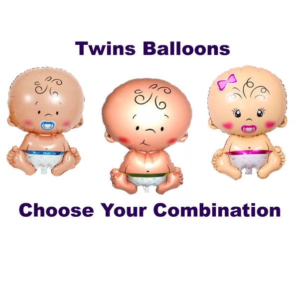 Twins Baby Shower Decorations - Boy Girl and Unisex Foil Balloons - First Birthday Party / Twins Birth Announcement