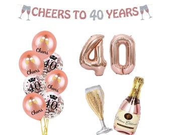 40th Birthday Decorations Rose Gold, 40th Balloons, Cheers to 40 Years Banner, Rose Gold Number 40 Balloons, Birthday Decorations for Her