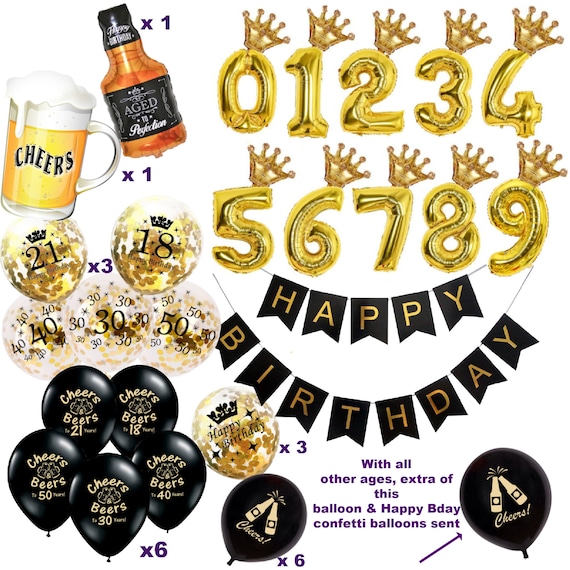 Decoración de saludos y cervezas, globos numéricos, pancarta de feliz  cumpleaños, saludos a 30 años, 18, 21, 30, 40, 50, decoraciones de  cumpleaños para él -  España