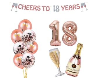 18th Birthday Decorations Rose Gold, 18th Balloons, Cheers to 18 Years Banner, Rose Gold Number 18 Balloons, Birthday Decorations for Her