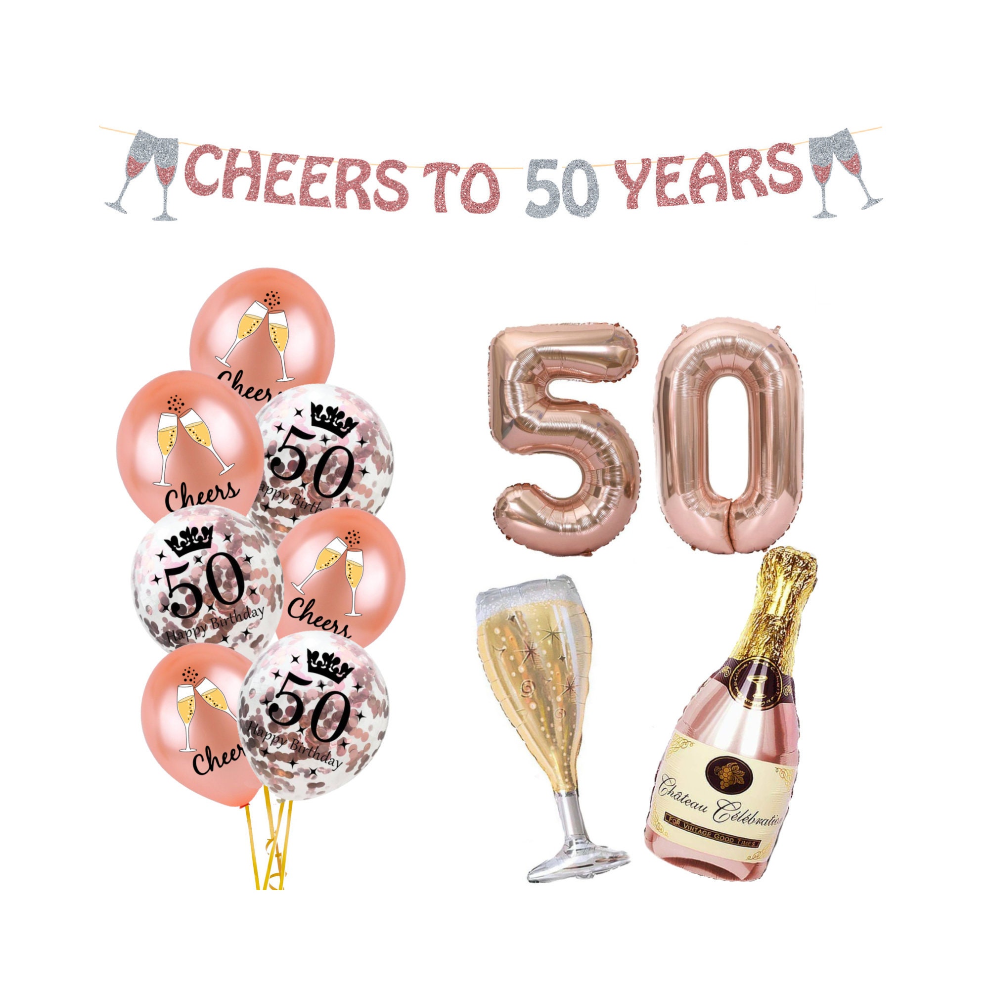 Decoraciones de cumpleaños número 50 oro rosa, globos número 50, pancarta  de saludos a 50 años, globos número 50 de oro rosa, decoraciones de  cumpleaños para ella -  México
