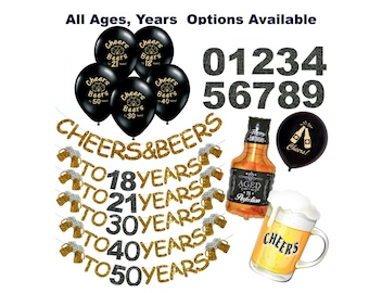 Cheers and Beers to 40 years Banner Sign, 18th 21st 30th 50th Birthday Party Decorations, Birthday Decorations for him, Aged to Perfection