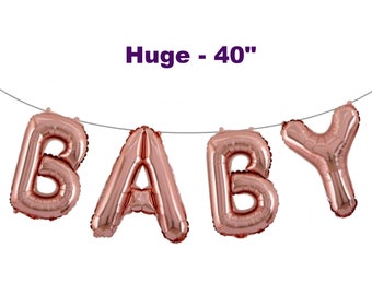 Rose Gold Baby Shower Decorations | Huge 40" Foil Letter Baby Balloons | Unisex Baby Shower Party | Christening Balloons | Helium Quality