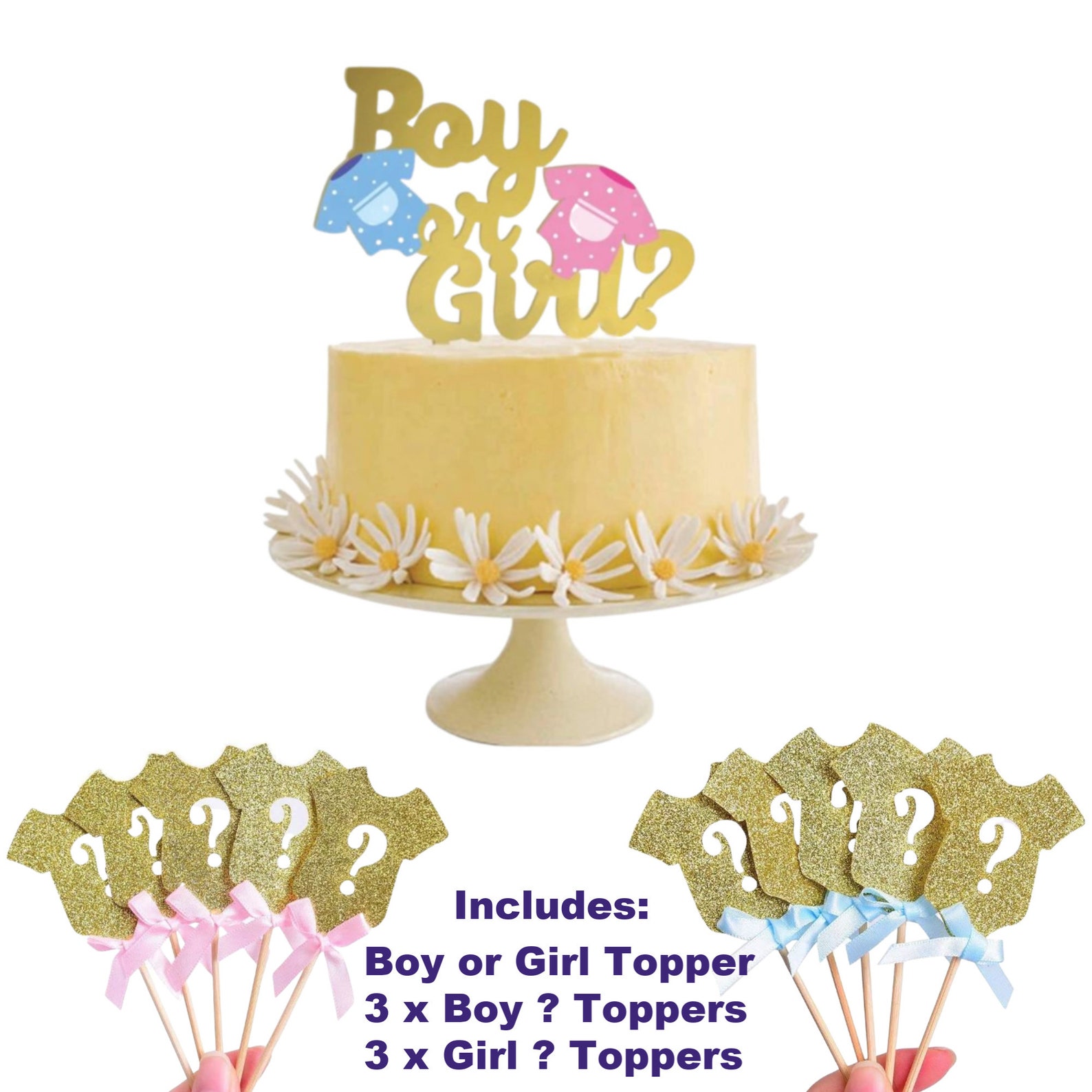 Gender Reveal Cake Toppers Boy or Girl Here for the Sex He