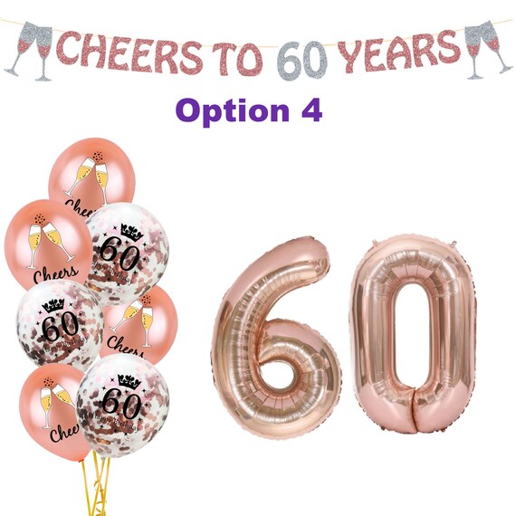 Decorazioni per il 60 compleanno Oro rosa, Palloncini per il 60, Cheers to  60 Years Banner, Palloncini numero 60 in oro rosa, Decorazioni di compleanno  per lei -  Italia