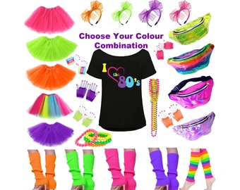 80s Ladies Costume, Womens 80s Fancy Dress, 80s Bum Bags, I Love the 80s Top, 80s Costume Jewellery and Accessories