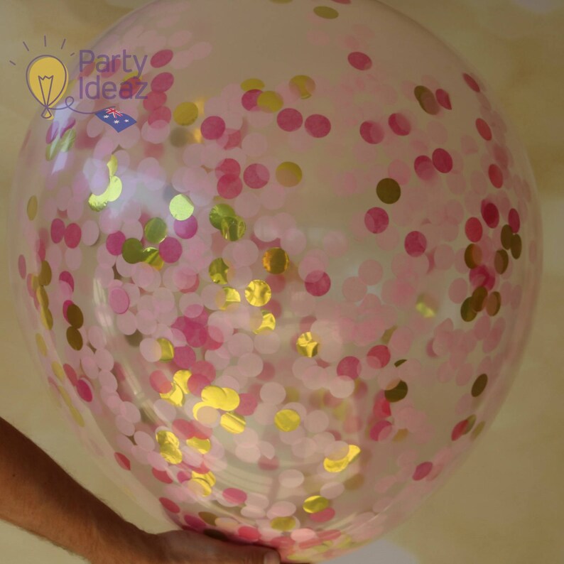 2 X Pink & Gold Jumbo Confetti Balloons With Tassels 90cm Etsy