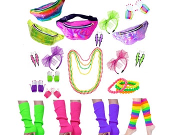 80s Accessories 80s Fluro Bum Bag Headband 80s Costume Jewellery Leg Warmers Gloves Earrings 80s Fancy Dress Outfit