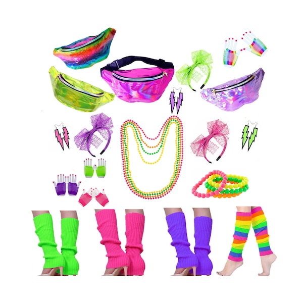 80s Accessories 80s Fluro Bum Bag Headband 80s Costume Jewellery Leg Warmers Gloves Earrings 80s Fancy Dress Outfit