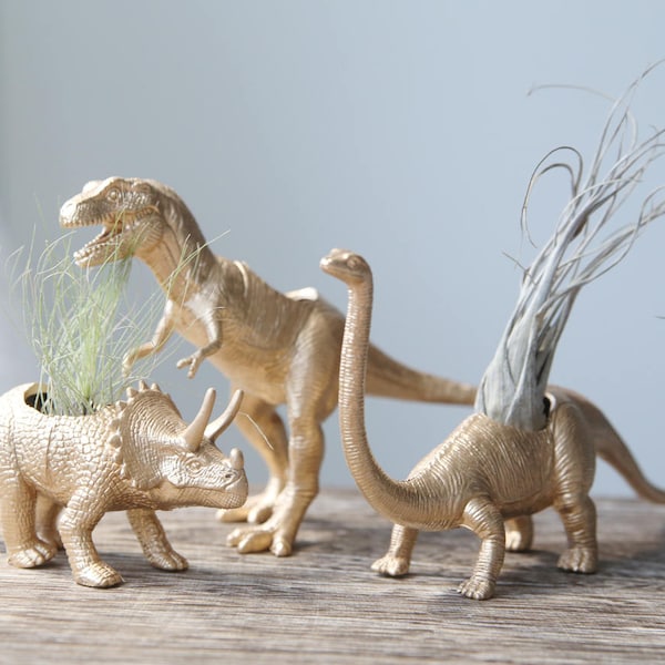 gold repurposed dinosaur air plant holders