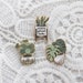 plant lapel enamel pins (1 inch tall) - monstera deliciosa, pilea pepperomide, crazy plant lady snake plant, mid century plant stand 
