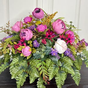 Peony Sympathy Flowers, Cemetery Flower Arrangement, Cemetery Headstone Saddle, Memorial Day Flowers, Gravestone Topper