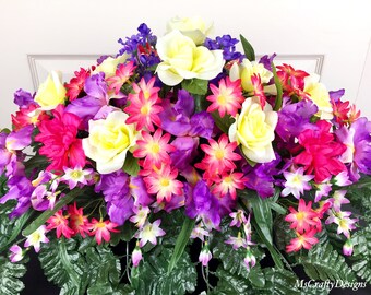 XL Cemetery Flowers, Grave Saddle, Headstone Topper, Funeral Flowers