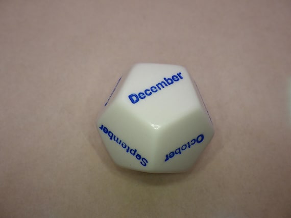 28mm d12 Month Dice | White Blue Twelve Sided Calendar Tracker | RPG Tabletop Gaming Supply | DIY Jewelry Making Bead | Custom Math Tool