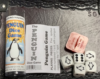 Penguin Dice Game - Instructions with 5 Dice - RPG Tool Tabletop Roleplay Games Supply CCG Card Board Random Tokens Counters Markers