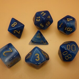16mm 7 Die Dice Polyhedral Set - Phantom Teal/gold - RPG Tool Tabletop Roleplay Games Supply CCG Card Board Random
