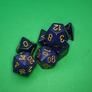7 Die Dice Polyhedral Set - Speckled Golden Cobalt RPG Tabletop Games Jewelry Bottle Crafting Supplies Tokens Markers Random Rolls