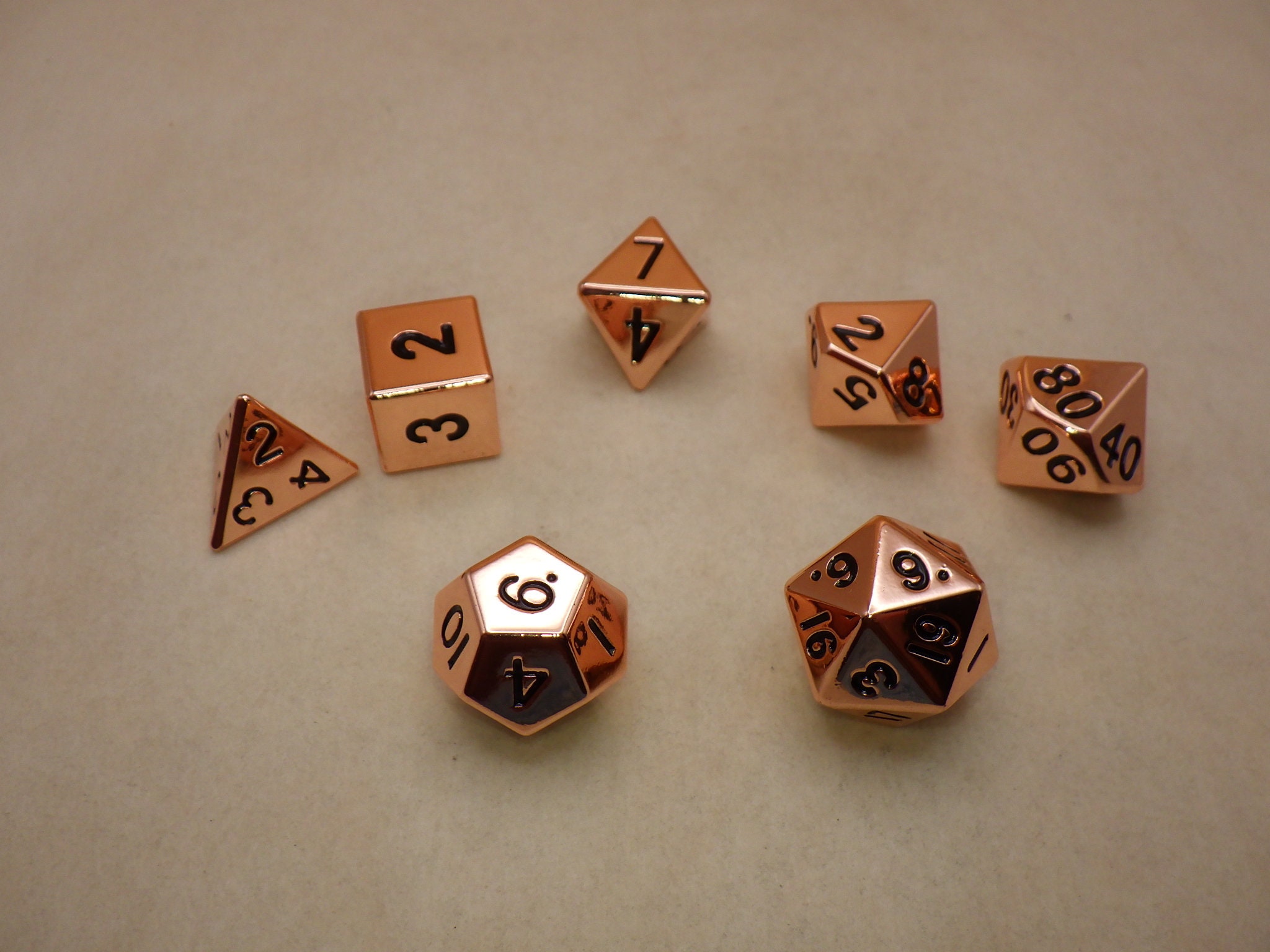 Metal Copper Polyhedral Dice Set / 16mm Zinc Alloy DND Die / Heavy RPG Tabletop Gaming Supplies / Premium D & D Counter Marker Decision Maker