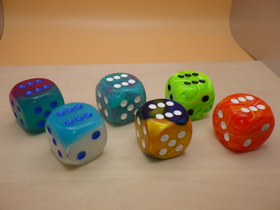 Jumbo 30mm D6 Dice - Extra Large Resin Pips for RPG, Tabletop Games, and Board Game Counters - Glow-in-the-Dark & Swirl Effects