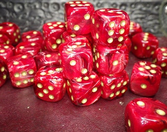 12mm Set of 36 D6 Dice - Burgundy with Gold - RPG Tool Tabletop Roleplay Games Supply CCG Card Board Random Tokens Counters Markers Decision