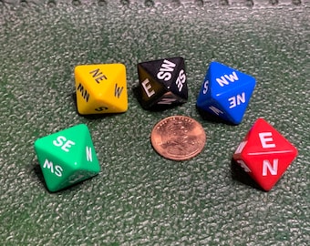 Blue with White Letters Set of 6 Compass Cardinal Direction 8 Sided Dice 