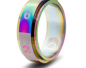 6-sided (d6) Dice Random Number Spinner Ring Rainbow