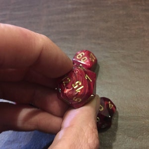 7 Die 16mm Dice Polyhedral Set Vortex Burgundy with Gold image 3
