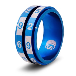 D100, 2D10 Dice Random Number Spinner Ring Blue