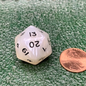 16mm D20 (Twenty Sided) Cheat Gag Die - #20 x2 and no #1 - White with Black RPG Tool Tabletop Roleplay Games Supply CCG Card Board Random