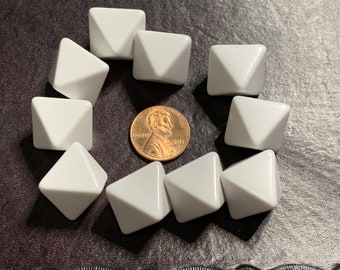 10D8 (10 Eight Sided) 16mm Blank White Dice - RPG Tool Tabletop Roleplay Games Supply CCG Card Tokens Counters Markers Decision Makers