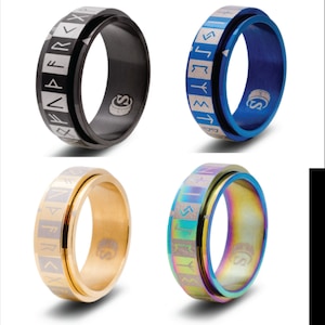 Elder Futhark Runes Ring Spinner Ring Gold, Black, Rainbow, or Blue