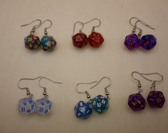 D20 Dice Earrings / Miniature Polyhedral Jewelry / Tabletop Gamer Gift / Stainless Steel Hook Dangle / TTRPG Geek Accessories 10mm Tiny Die