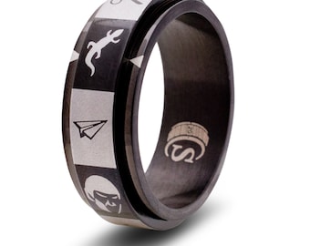 Rock Paper Scissors Lizard Spock Random Spinner Ring BLACK