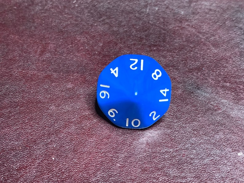 D16 Sixteen Sided Dice Opaque Die Tabletop Gaming RPG Roleplay CCG Board Games Tokes Markers Counting Counters Random Roll Decisions Make Blue