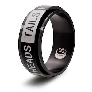 Heads Tails Coin Flip Dice Random Number Spinner Ring Black RPG Tabletop Roleplay Gaming