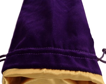 Velvet Dice Bag With Satin Liner 4″x6″ Purple with Gold - Drawstring Jewelry Crafts Beads Tokens Coins Money Counters Markers Makeup