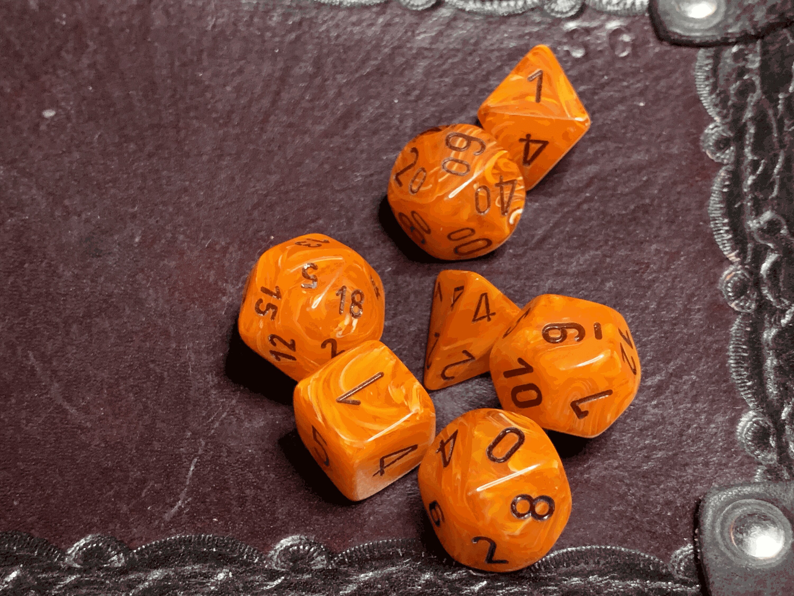 Chessex 16mm 7 Die Polyhedral Dice Set Vortex Orange Black Etsy