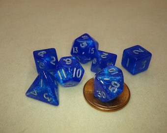 Stardust Blue with Silver 10mm Mini Poly Dice Set RPG Tabletop Gaming Roleplay CCG Token Card Board Marker Counter Random Roll Decisions