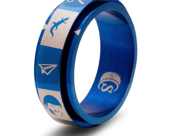 Blue Rock Paper Scissors Lizard Spock Random Spinner Ring Tabletop Gaming