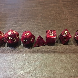 7 Die 16mm Dice Polyhedral Set Vortex Burgundy with Gold image 2