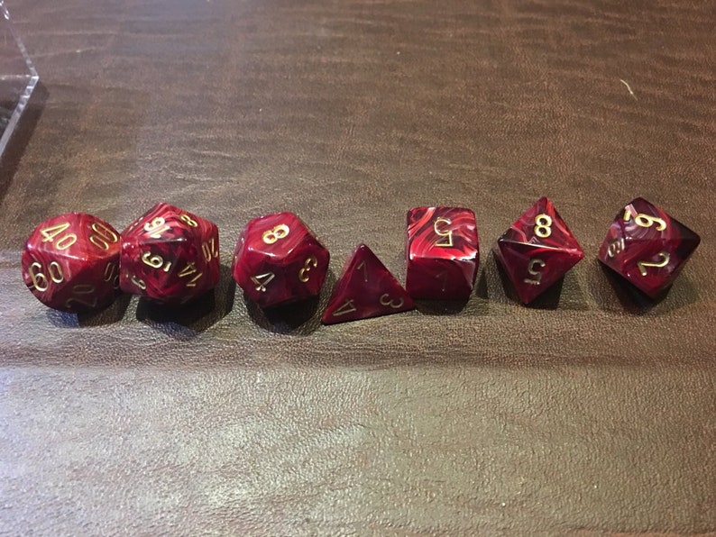 7 Die 16mm Dice Polyhedral Set Vortex Burgundy with Gold image 2