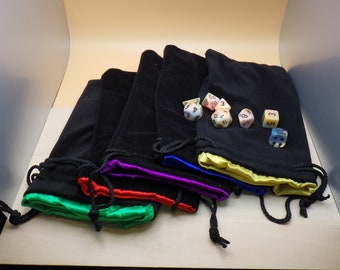 Large Velvet Dice Bag / Satin Lined RPG Pouch / DND Accessories / Tabletop Gaming Storage / Drawstring Coin Purse / LARP Cosplay Pocket