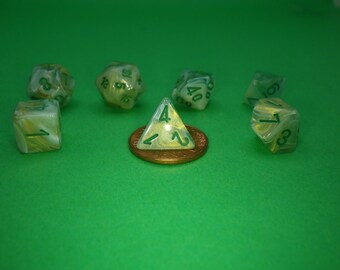 7 Die 10mm Mini Polyhedral Set - Marble Green Dark Green Tabletop RPG Roleplay Games Counters Tokens Markers